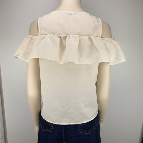MYM Off White Girlhoodcore ruffles Blouse Button Crew round Neck s S - Picture 7 of 9